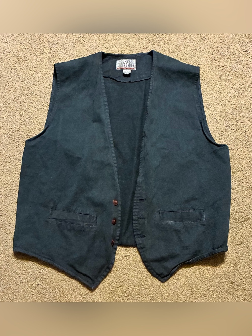 Urban Frontier Men's Hipster Button Up Vest Faded/Black L 100% Cotton Western